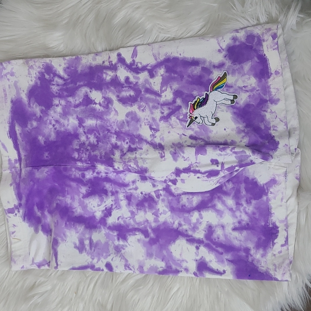 Biker Shorts Size Medium Tie Dye White Purple Cotton Blend Athleisure Unicorn - Picture 1 of 4